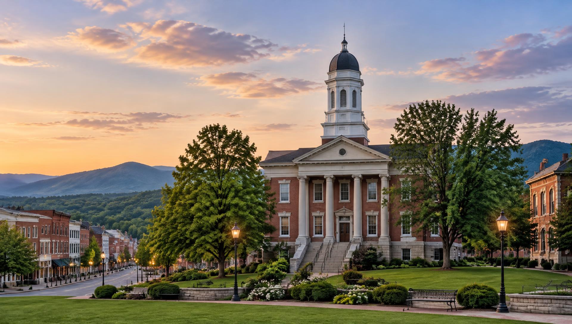 Historic downtown Abingdon with the Blue Ridge Mountains